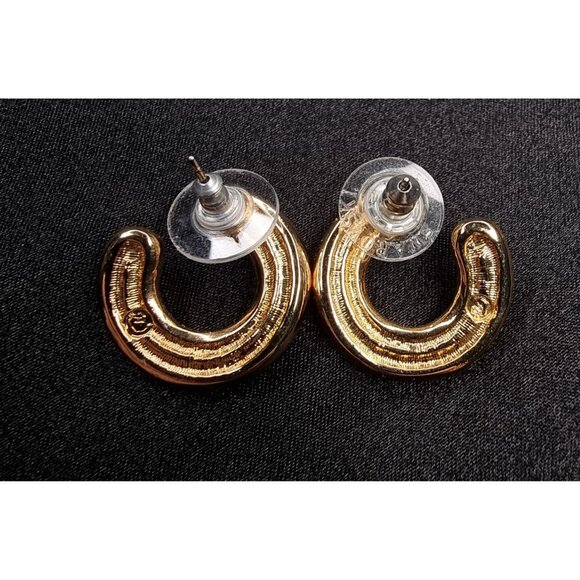 Vintage SWAROVSKI Gold-Tone Crystal Stud Earrings With Horseshoe Design & Clear - Picture 5 of 5